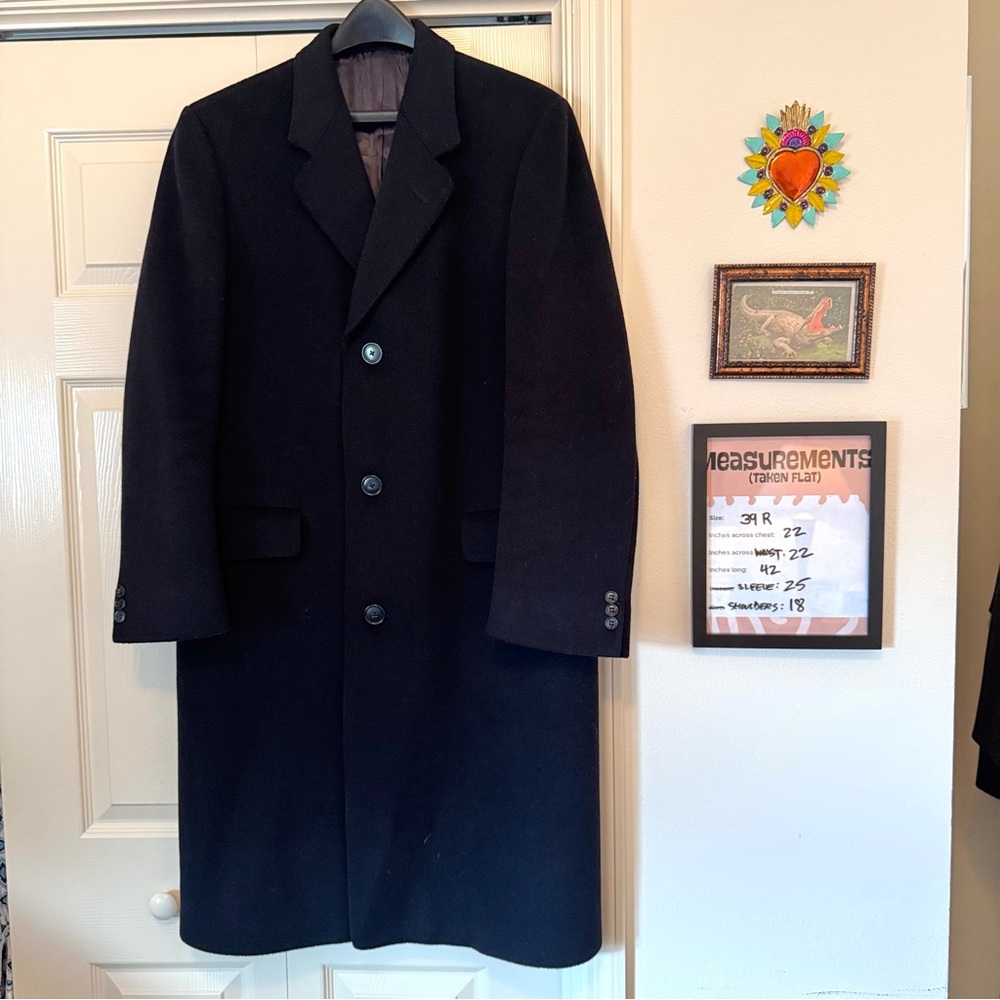 1970s Vintage Smith's Bermuda 100% cashmere classic suit over coat 39 R Black
